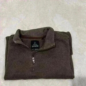 Prana Men's Brown 1/4 Zip Wool Blend Long Sleeve Pullover Knit Sweater Sz Medium
